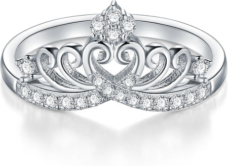 925 Sterling Silver Cubic Zirconia Princess Crown Tiara Wedding CZ Band Eternity Ring 4-12