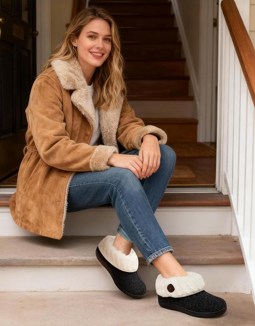 Load image into Gallery viewer, Women'S Wool Cozy Memory Foam Winter Slippers Indoor Outdoor with Fuzzy Faux Fur Collar
