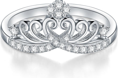 925 Sterling Silver Cubic Zirconia Princess Crown Tiara Wedding CZ Band Eternity Ring 4-12