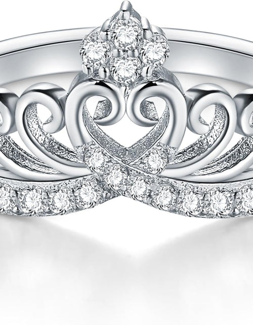 Load image into Gallery viewer, 925 Sterling Silver Cubic Zirconia Princess Crown Tiara Wedding CZ Band Eternity Ring 4-12
