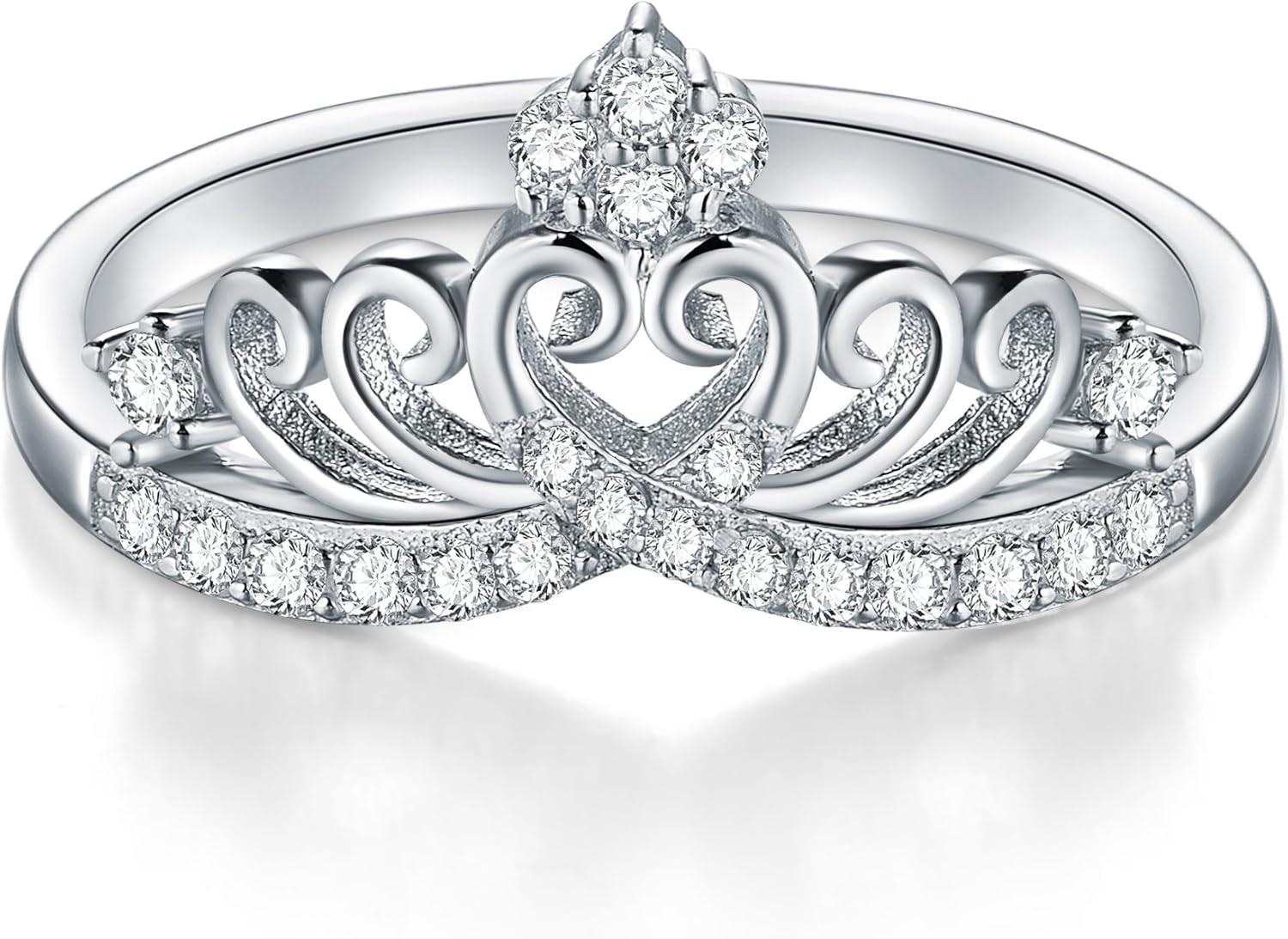925 Sterling Silver Cubic Zirconia Princess Crown Tiara Wedding CZ Band Eternity Ring 4-12