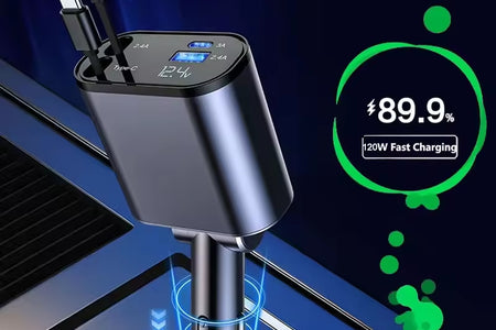Retractable Car Charger 4 in 1 Fast Car Phone Charger 120W with USB Type C Cable