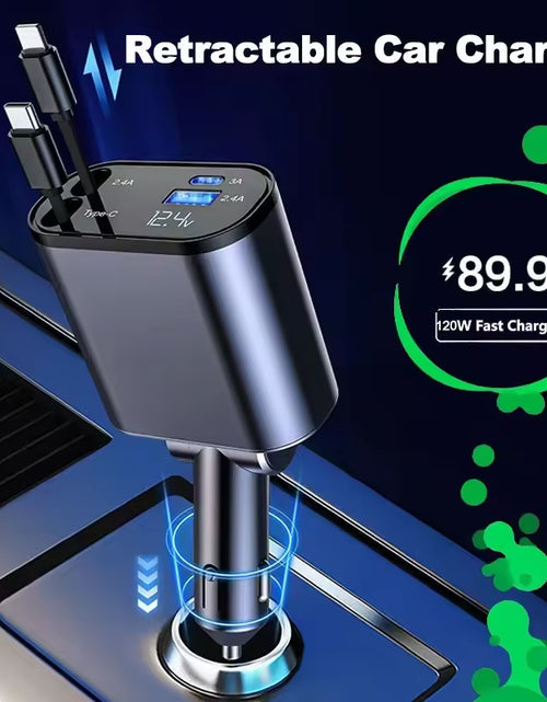 Load image into Gallery viewer, Retractable Car Charger 4 in 1 Fast Car Phone Charger 120W with USB Type C Cable
