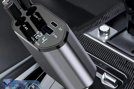 Retractable Car Charger 4 in 1 Fast Car Phone Charger 120W with USB Type C Cable