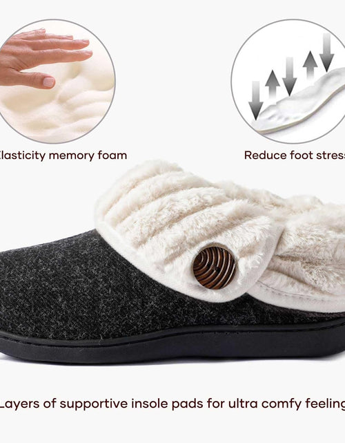 Load image into Gallery viewer, Women'S Wool Cozy Memory Foam Winter Slippers Indoor Outdoor with Fuzzy Faux Fur Collar
