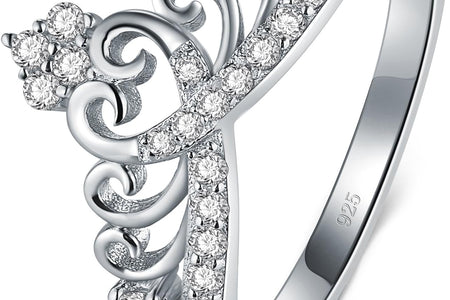 925 Sterling Silver Cubic Zirconia Princess Crown Tiara Wedding CZ Band Eternity Ring 4-12