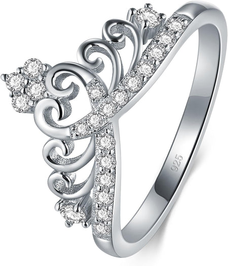 925 Sterling Silver Cubic Zirconia Princess Crown Tiara Wedding CZ Band Eternity Ring 4-12
