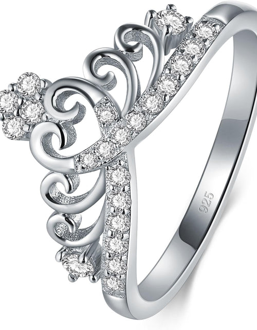 Load image into Gallery viewer, 925 Sterling Silver Cubic Zirconia Princess Crown Tiara Wedding CZ Band Eternity Ring 4-12
