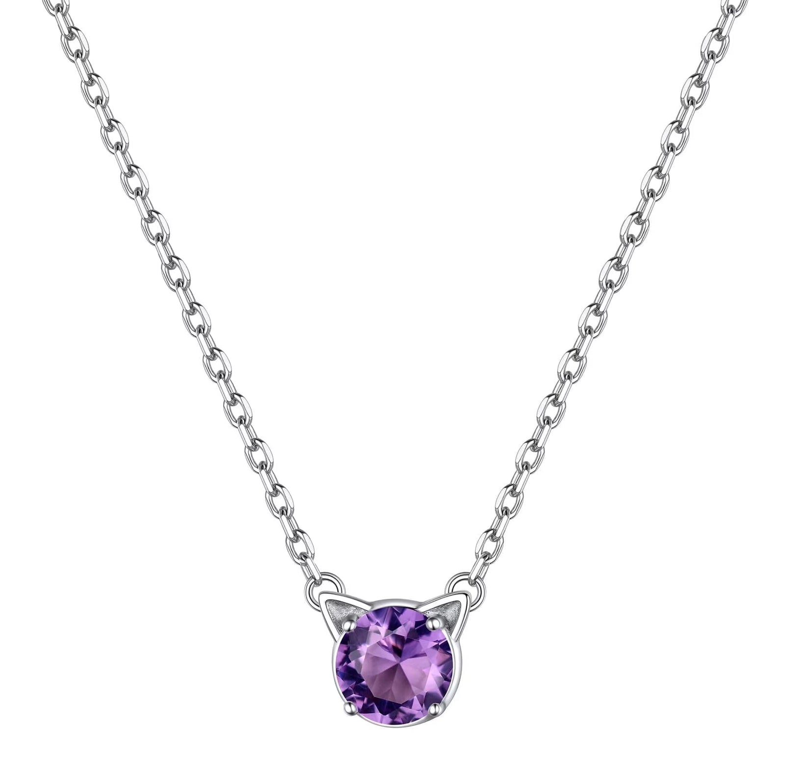 Cute Cat Necklace Sterling Silver Birthstone Pendant Necklace for Women Dainty Jewelry Valentines Day Gifts for Cat Lovers Wife Sister Mom