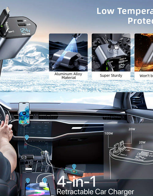Load image into Gallery viewer, Retractable Car Charger 4 in 1 Fast Car Phone Charger 120W with USB Type C Cable
