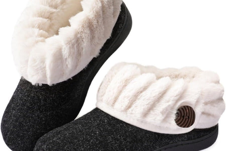 Women'S Wool Cozy Memory Foam Winter Slippers Indoor Outdoor with Fuzzy Faux Fur Collar