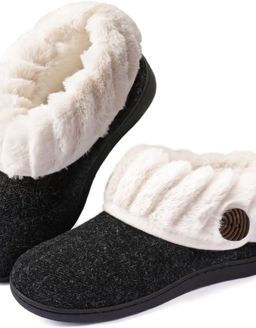 Load image into Gallery viewer, Women'S Wool Cozy Memory Foam Winter Slippers Indoor Outdoor with Fuzzy Faux Fur Collar
