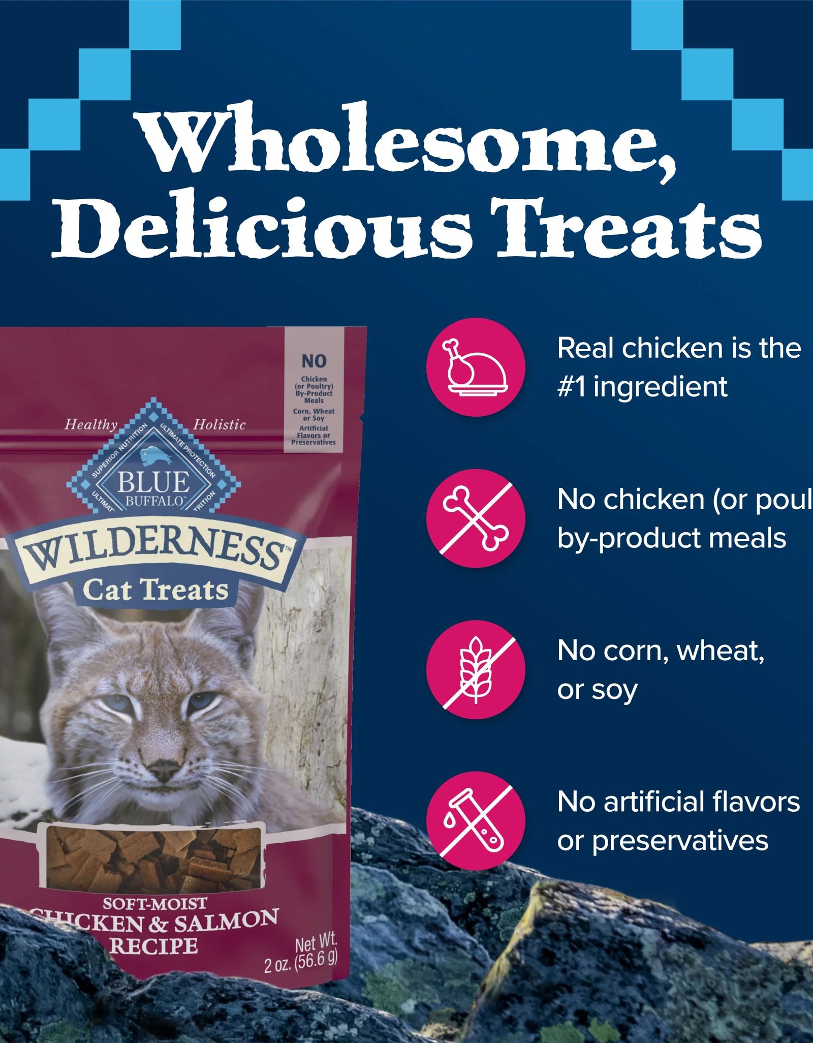 Wilderness Chicken & Salmon Flavor Dry Soft Treats for Cats, Grain-Free, 2 Oz. Bag
